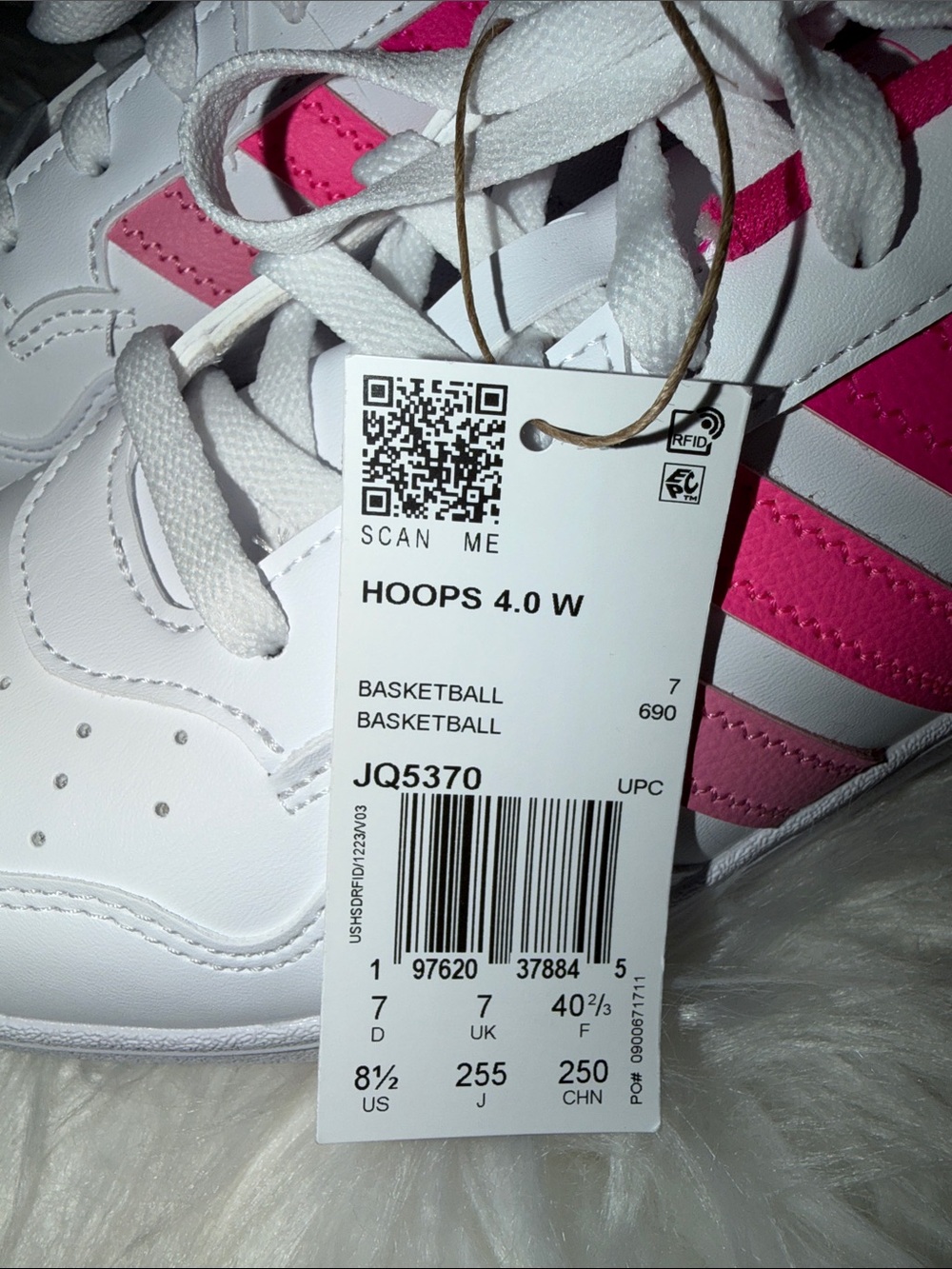 NWT- Women’s adidas HOOPS 4.0 White Sneakers with Pink Accents - Picture 6 of 6